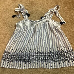 Blue and white flowy tank top